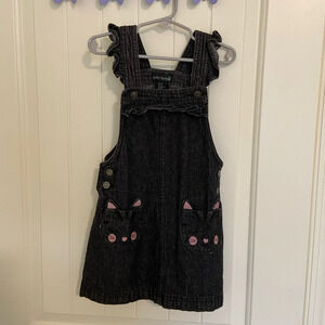 Cynthia Rowley toddler girl’s black denim cat skirt overalls‎ — 4T